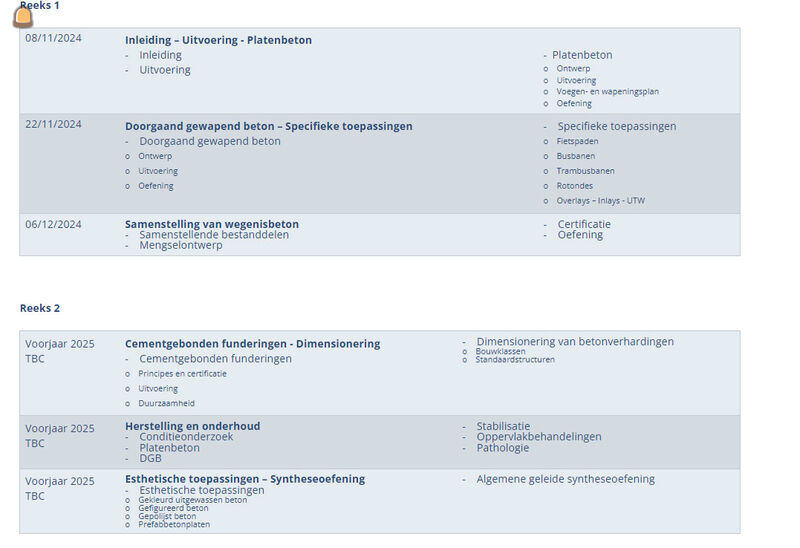 Programma Cursus Betonwegen te Gent