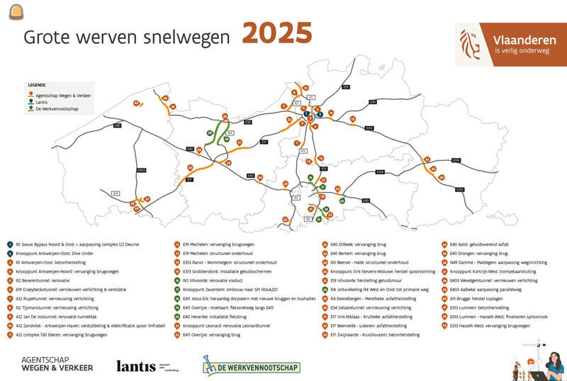 43 werven op Vlaamse autosnelwegen in 2025